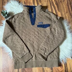 Patagonia Men’s Quilted Snap T Pullover Tan And Navy Small